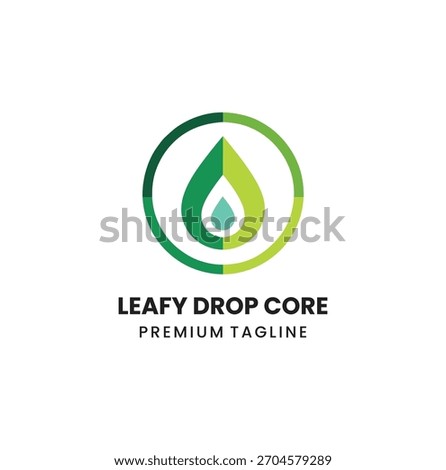 A layered, monochromatic green logo featuring a leaf shape integrated into a stylized water drop, symbolizing nature, purity, water, and organic products.