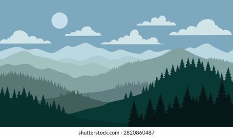 Layered Mountain Pine Forest Landscape Vector Nature Background