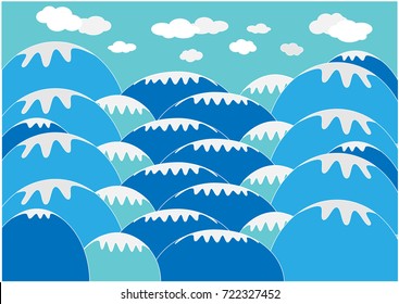 Layered mountains background. - Illustration,cartoon,Mountain Range, snow, Summer, Fog