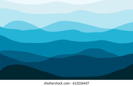 Layered mountains landscape in the morning. Vector waves background.
