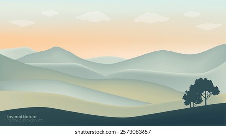 Layered Nature Scene Abstract Vector BG Background with Subtle Clouds
