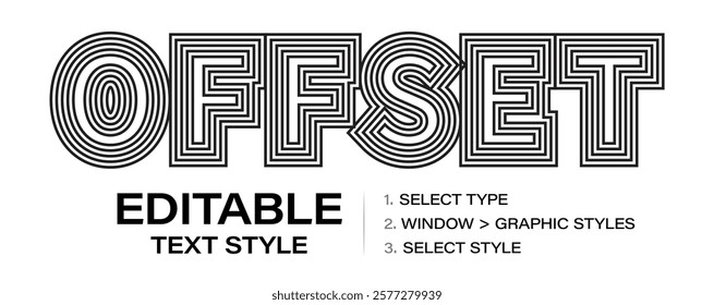 Layered outline text effect, editable graphic style, modern retro style with dynamic lines for standout logo, editorial headlines, trendy poster design. Vector illustration.