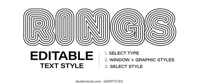 Layered outline text effect, editable graphic style, modern retro style with dynamic lines for standout logo, editorial headlines, trendy poster design. Vector illustration