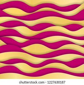 Layered paper art waves background. 3D origami style design. Gold and pink festive decoration concept. Vector illustration