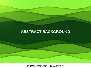 Layered Paper Cut curve shapes 3D abstract background. Green waves banner with a shadow. Eco colorful papercut layout for presentation, header. Layered origami art. Text place. Vector illustration