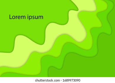Layered Paper Cut curve shapes. 3D abstract background. Green waves with a shadow.Text place. Vector illustration