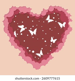 Layered paper cut Harts and Butterflies. Paper cut out design. Shadow box style. 3D design.