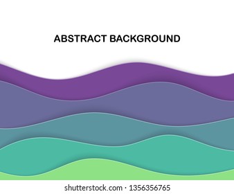 Layered Paper Cut shapes 3D abstract background. Blue water waves banner. Colorful papercut layout for presentation, article and header. Layered curves origami art. Place for text. Vector illustration