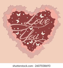 Layered Paper cut style. Love you greeting card. Shadow box. vector illustration of an abstract background with hearts