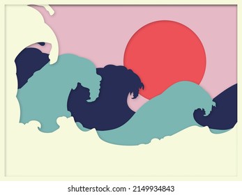 Layered paper cut style. Wave background. Shadow box. Paper crafting paper cut out design