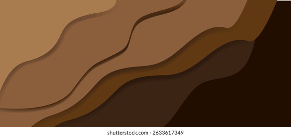 layered paper-cut effect background with flowing wavy lines in shades of brown and dark brown, creating depth and texture