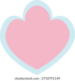 forma de coração pastel em camadas com contorno azul suave e centro rosa, ideal para temas infantis, adesivos, cartões bonitos, decorações e projetos gráficos doces.