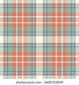 Layered pattern background vector, content fabric check seamless. Invitation textile tartan texture plaid in orange and pastel colors palette.