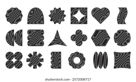Layered and patterned geometric shapes in monochrome