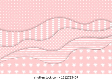 Layered pink background with little hearts. Backdrop for Valentines, Wedding, Mother Day Greeting Card. Vector illustration EPS10