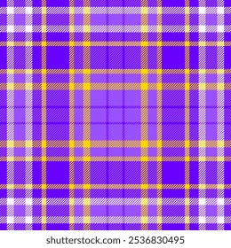 Layered plaid check pattern, warm texture vector seamless. Pano background tartan textile fabric in violet and bright colors palette.