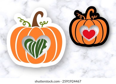 Layered Pumpkin Monogram Heart Sticker Clipart Collection, EPS Vector Stock illustration 
#14