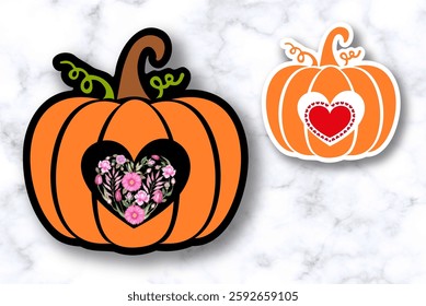 Layered Pumpkin Monogram Heart Sticker Clipart Collection, EPS Vector Stock illustration 
#15