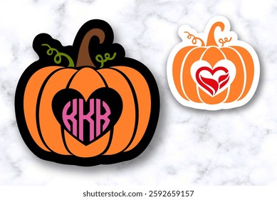 Layered Pumpkin Monogram Heart Sticker Clipart Collection, EPS Vector Stock illustration 
#16