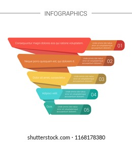 Layered pyramid chart diagram. Marketing Pyramid with 5 charts. Vector Infographic.