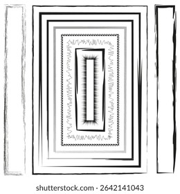 Layered rectangle frame. Geometric border pattern. Linear maze structure. Vector depth shape.