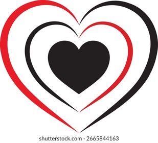 Ilustración vectorial en forma de corazón rojo y negro en capas