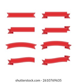 Layered Red Ribbon with White Border Banners and Labels - Flat Design Illustration