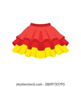 A layered red skirt with bright yellow ruffles, creating a cheerful and energetic look for dance performances and festivals.