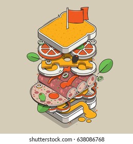 layered sandwich, vector illustration