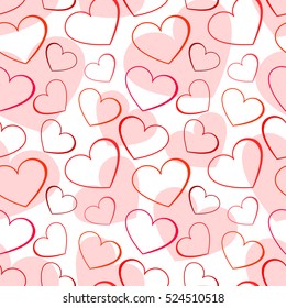 Layered seamless vector pattern with red hearts. St. Valentine's day and romantic concept. 