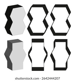 Layered shape icon. Shadow depth figure. Vector geometric form. Abstract contrast design.
