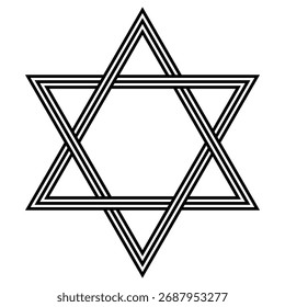 Estrella de seis puntas en capas con triángulos superpuestos y centro hexagonal