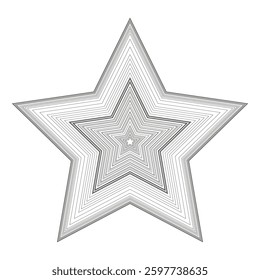Layered star. Geometric five point shape. Abstract symmetric pattern. Black white design.