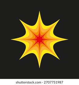 Layered star shape. Dynamic burst element. Red yellow Vector graphic. Dark background explosion.