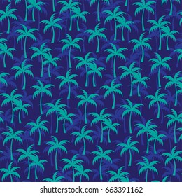 layered turquoise palm trees on navy blue