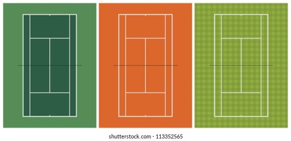 Layered Vector Illustration Of Three Kinds Of Tennis Court.