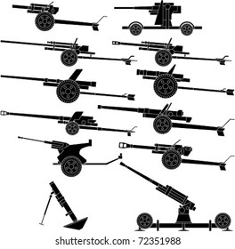 Layered vector illustration of various artillery.