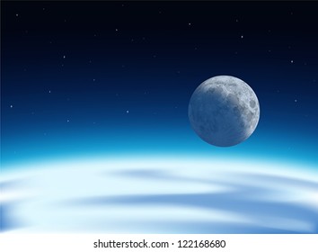 Layered vector illustration of the view of  earth and moon from universe.
