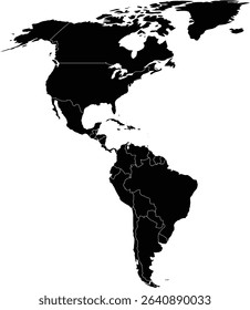 Layered Vector Map of the Americas with Earth Curvature – Editable Black Theme.