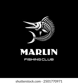 Layered Vector Of  skeleton Marlin Sword Fish Logo Design Suitable For Fishing Company