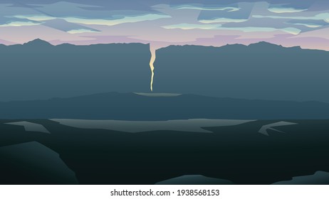 layered view on violet sunset at mountains