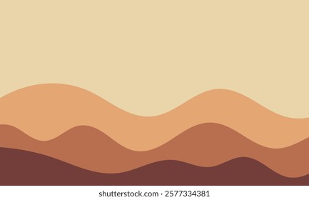 Layered Wavy Background. Wavy Chocolate Illustration. Flowing Melted Coffee. Earthy Soft Brown Color.