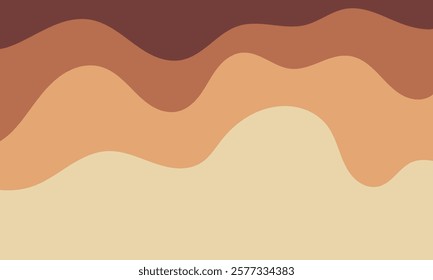 Layered Wavy Background. Wavy Chocolate Illustration. Flowing Melted Coffee. Earthy Soft Brown Color.