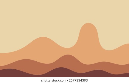 Layered Wavy Background. Wavy Chocolate Illustration. Flowing Melted Coffee. Earthy Soft Brown Color.