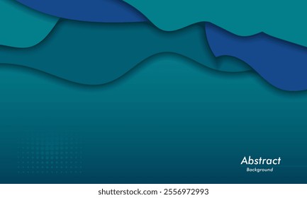 Layered Wavy Teal Abstract Background, Gradient Blue and Teal Curved Abstract Design