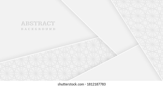 Layered white background 3D. Festive paper cut background with geometric pattern. Vector illustration. Graphic elegant design. Holiday banner. Modern design banner, cover, wallpaper.