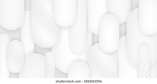 Layered white background 3D. Festive paper cut background with geometric pattern. Vector illustration geometric shapes. Graphic elegant design. Holiday banner. Modern design banner, poster, wallpaper.