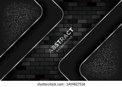 Layers of abstract 3D background overlapping silver glitter with realistic dark brick wall.