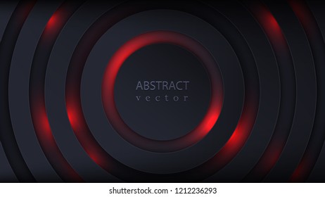 Layers of black cut paper. Several gray rings with a coloring. Cover layout or banner. Vector modern background for sale.