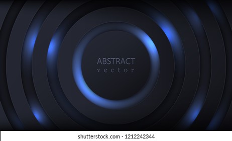 Layers of black cut paper. Several gray rings with a coloring. Cover layout or banner. Vector modern background for sale.